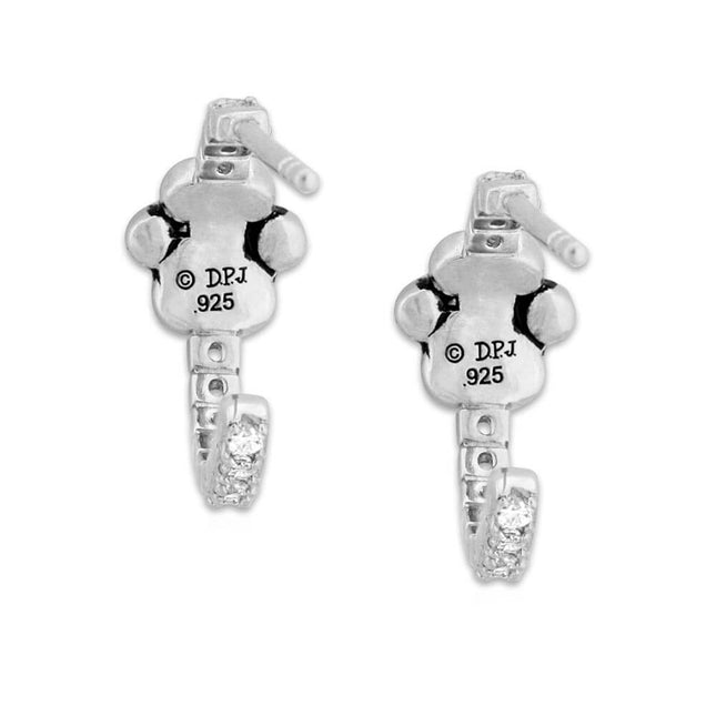 Cubic Zirconia VIP Paw Print Hoop Earrings in Sterling Silver