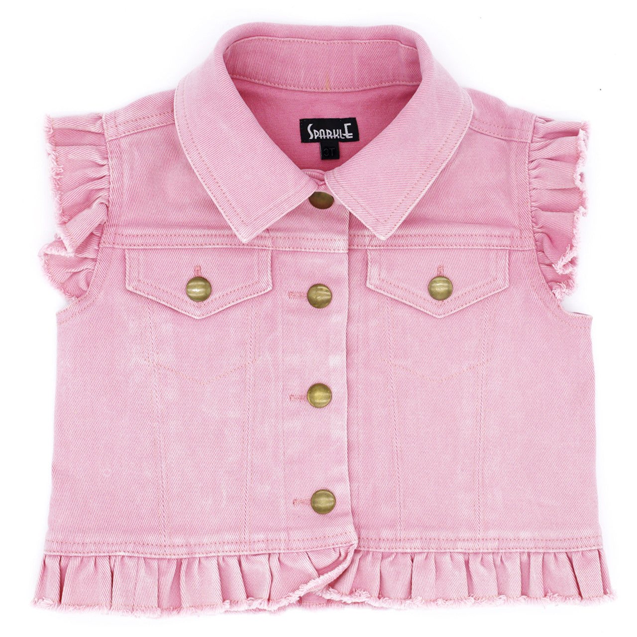 Custom Kid Pink Denim Jacket with Ruffles & Patches