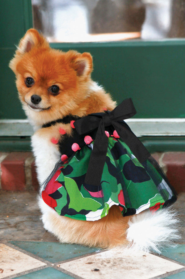 The Sasha Floral with Pom Poms Dog Harness Dress