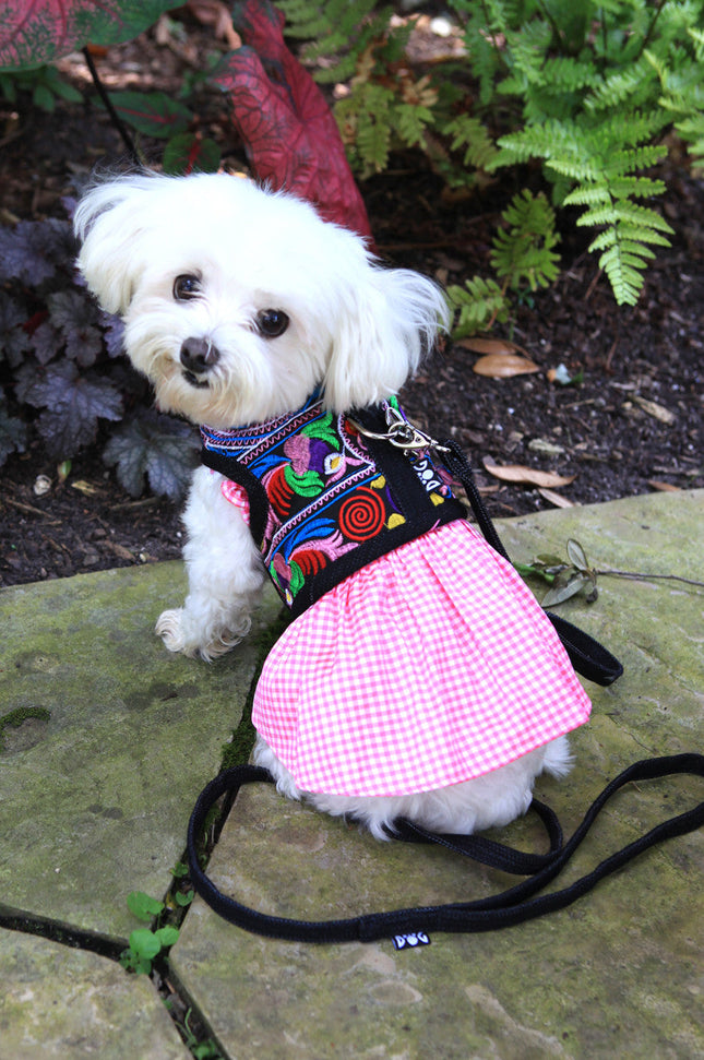 The Lanna Collection - Pink Checked Silk Dress with Crochet Trim