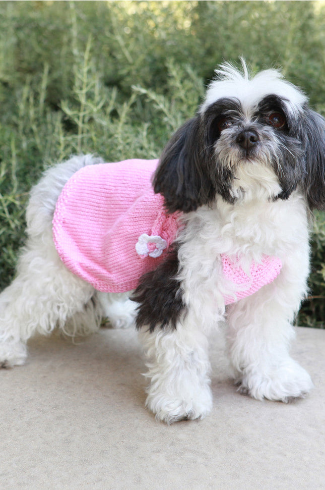 The Daisy - Pink Hand Knit Dog Sweater Dress