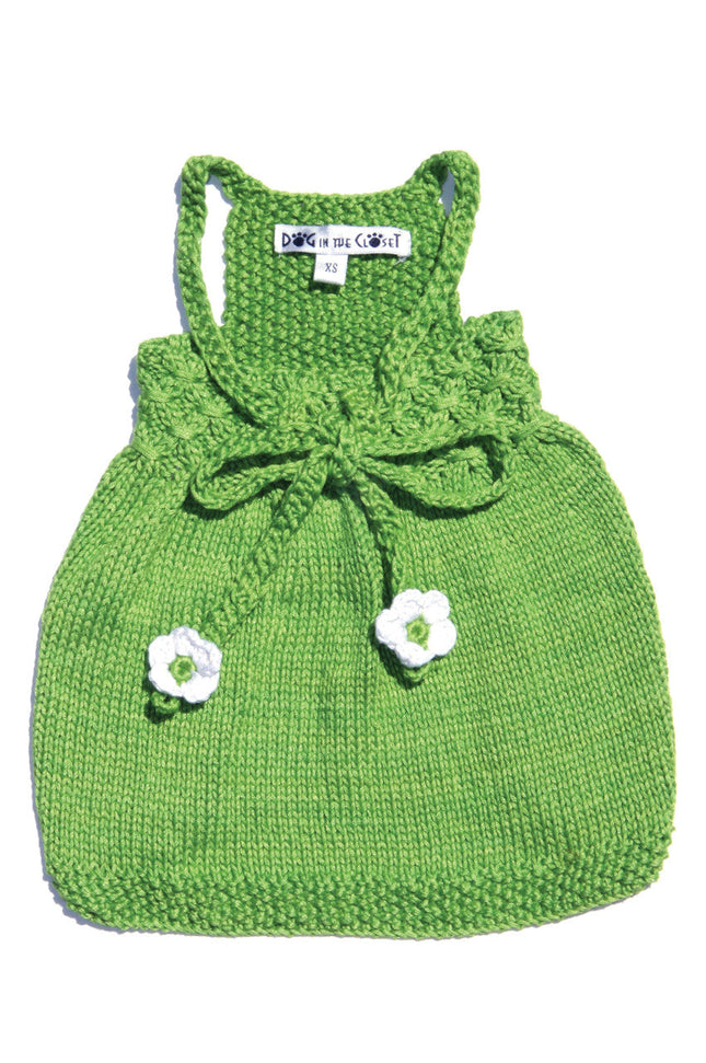 The Daisy - Green Hand Knit Sweater Dog Dress