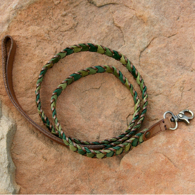 1" Shades of Green Leather Leash