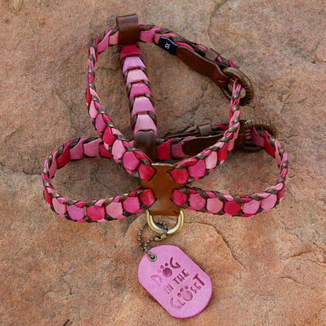 Shades of Pink Leather Dog Harness