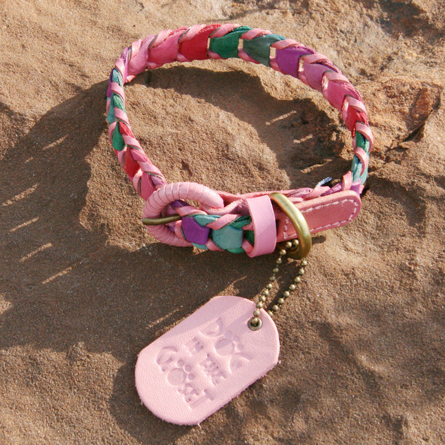 Multicolor Pink Leather Dog Collar