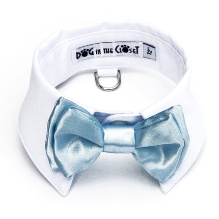 White Shirt Dog Collar with Baby Blue Bow Tie