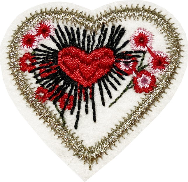 Heart White with Flowers- Patch