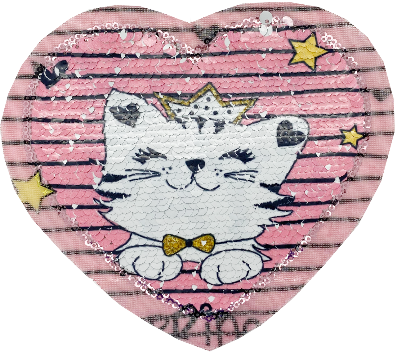 Pink Sequin Cat with Stars Heart - Patch