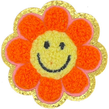 Smiley face Chenille Flower - Patch