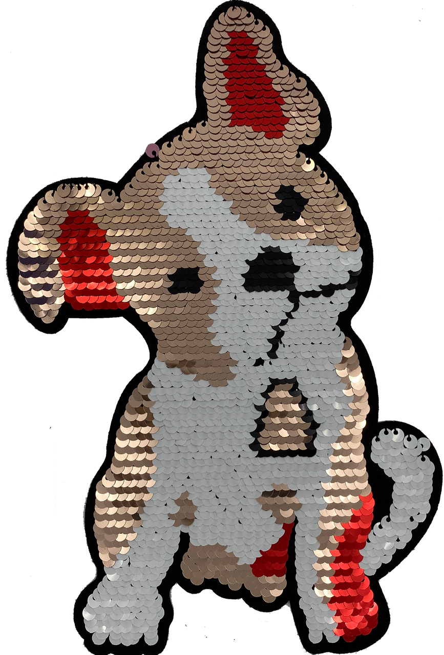 Large Sequin Gold and Red Puppy - Patch