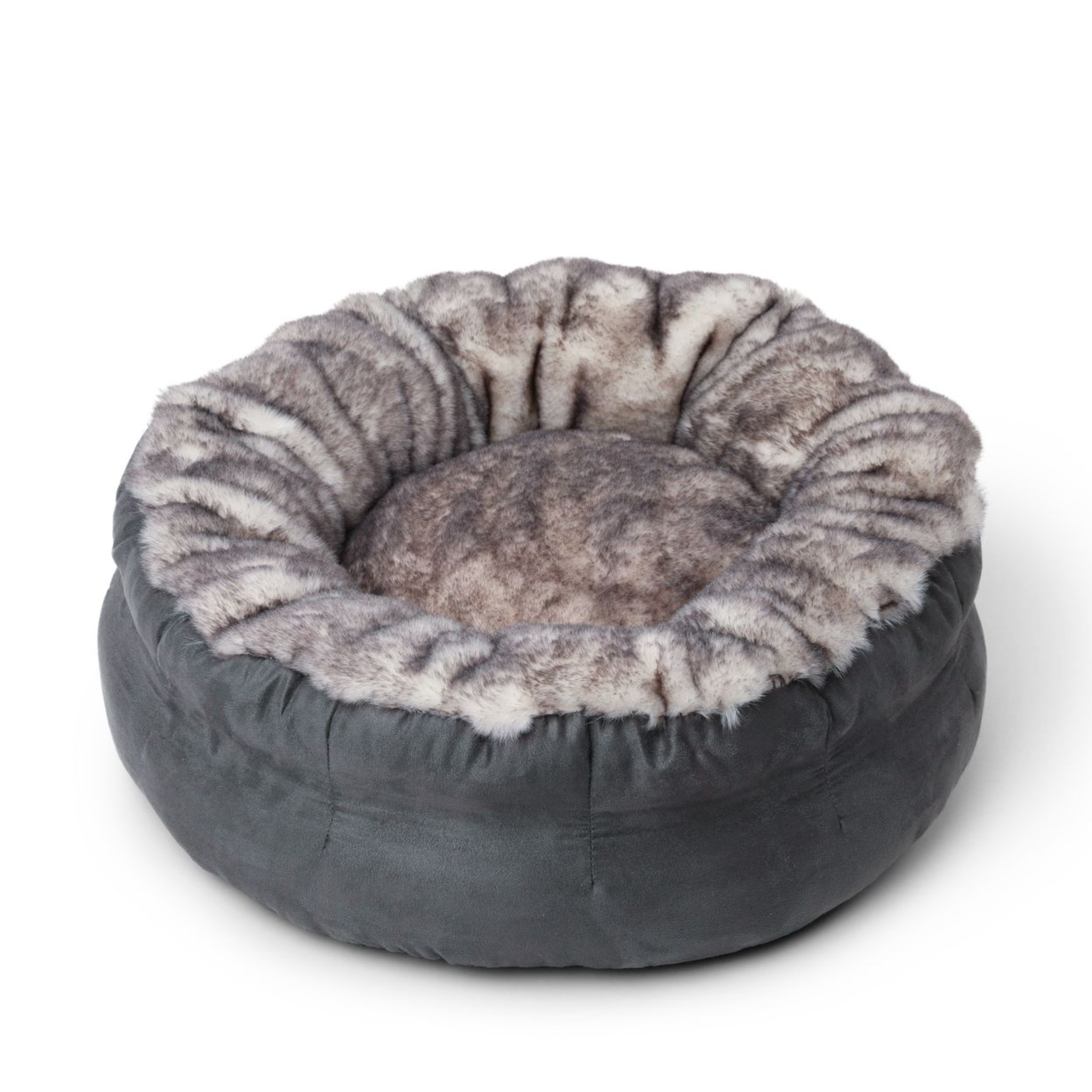 PupPouf Luxe Faux Fur Donut Dog Bed - Ultra Soft Chinchilla