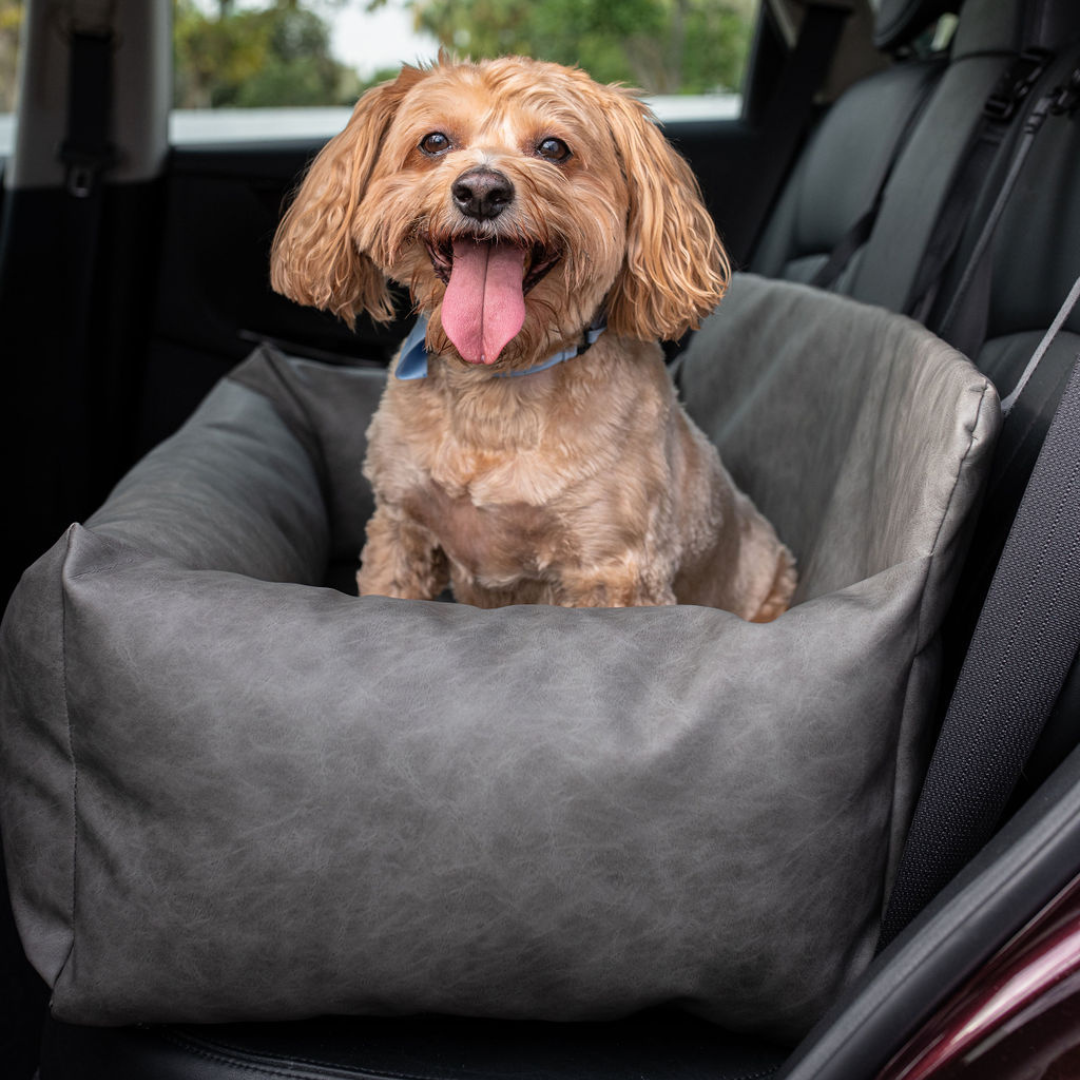 PupProtector Faux Leather Memory Foam Dog Car Bed - Slate Gray Double Seat (36