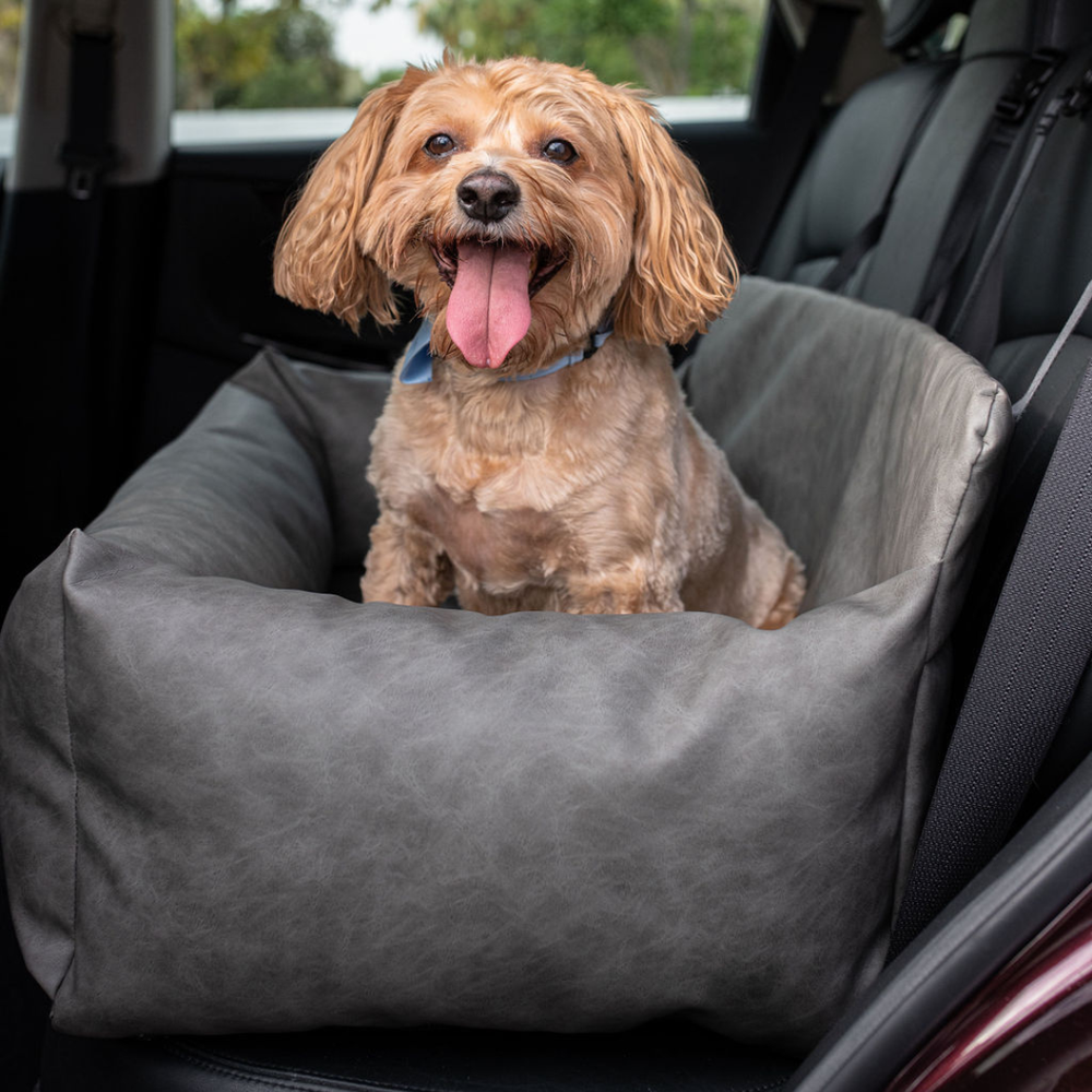 PupProtector™ Faux Leather Memory Foam Dog Car Bed - Slate Gray