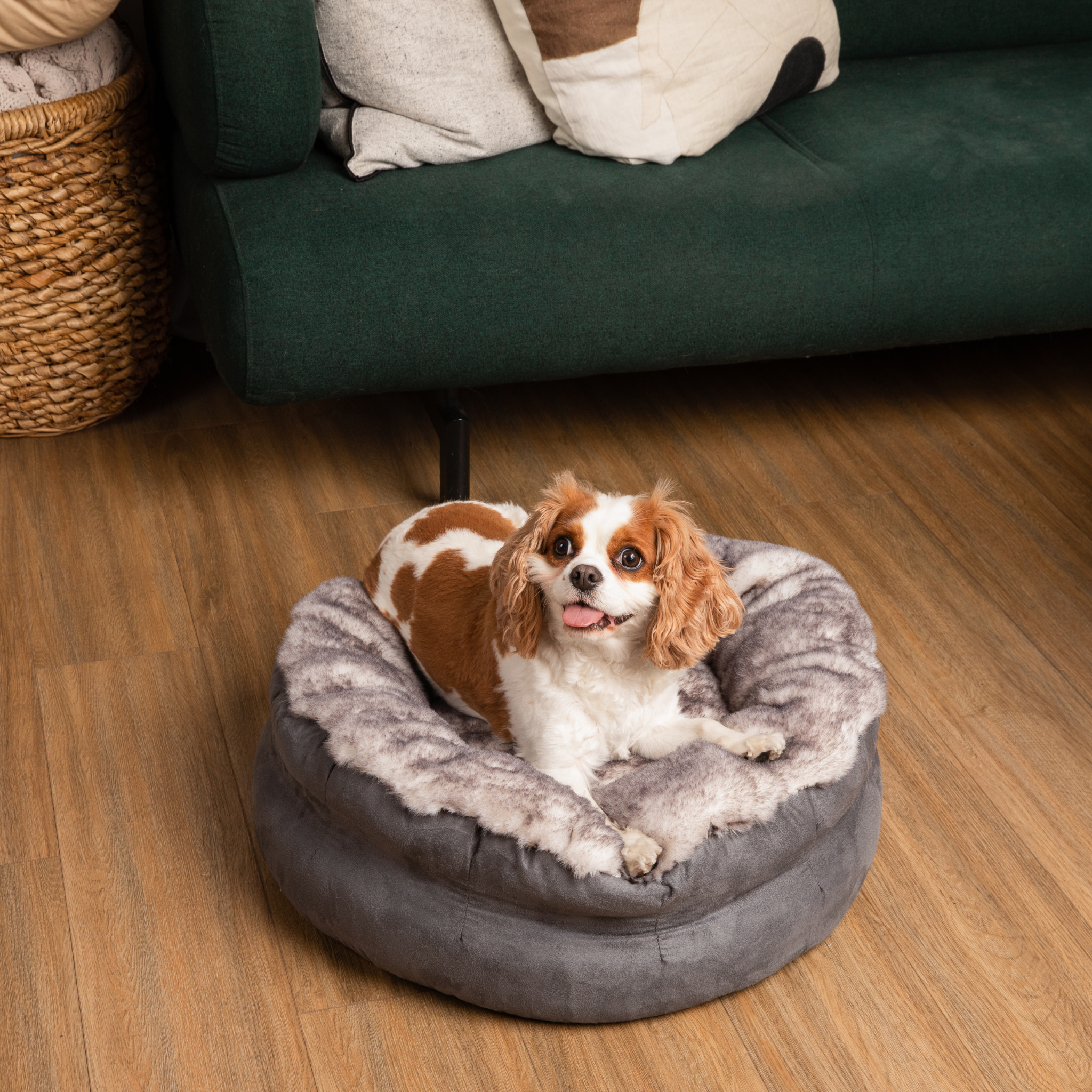 PupPouf Luxe Faux Fur Donut Dog Bed - Ultra Soft Chinchilla