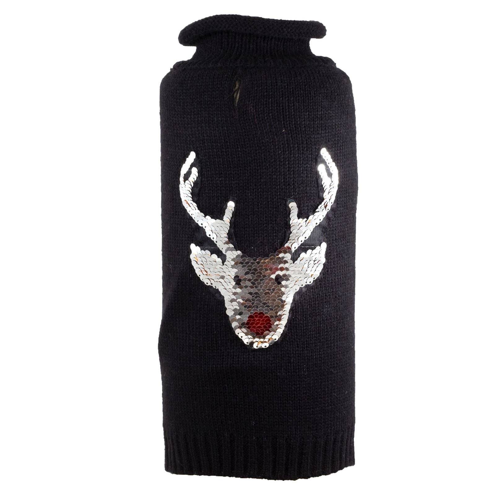 Reversible Sequin Reindeer Roll Neck Sweater