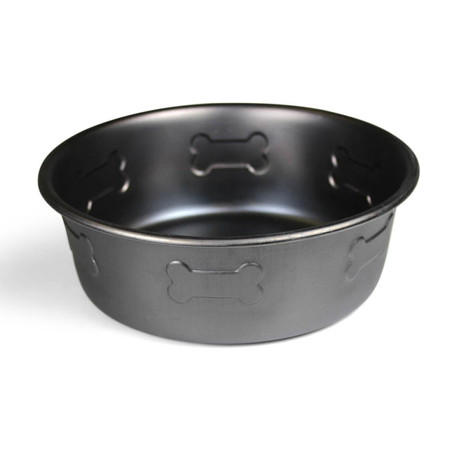 Gun Metal Feeder Bowl with Bone Embossed