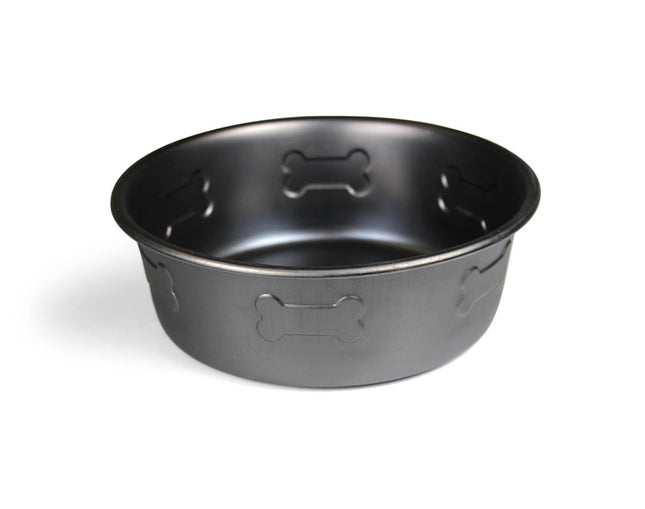 Gun Metal Feeder Bowl with Bone Embossed