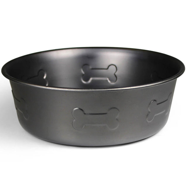 Gun Metal Feeder Bowl with Bone Embossed