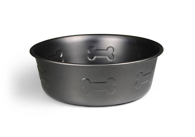 Gun Metal Feeder Bowl with Bone Embossed