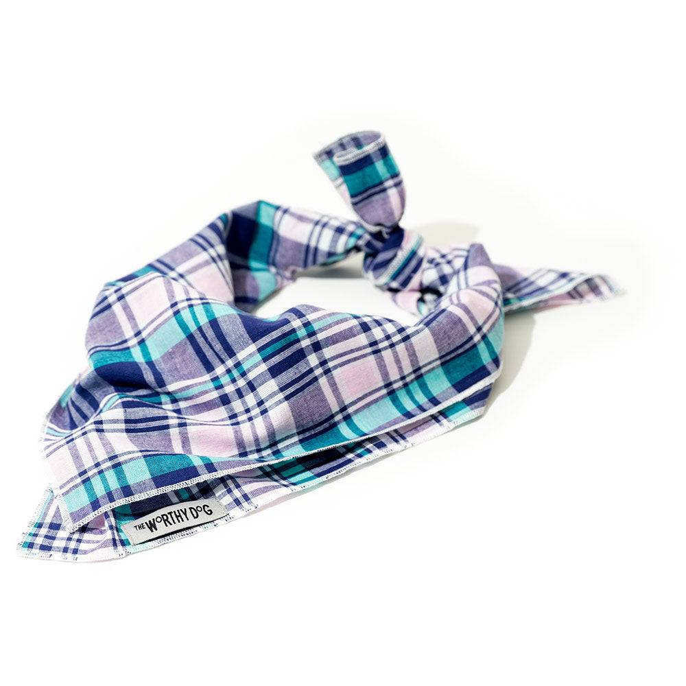 Madras Plaid Navy/Pink/Turquoise Classic Bandana