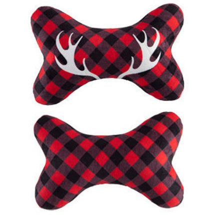 Buffalo Check with Antlers Plush Squeaker Bone Toy