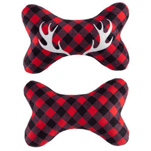 Buffalo Check with Antlers Plush Squeaker Bone Toy