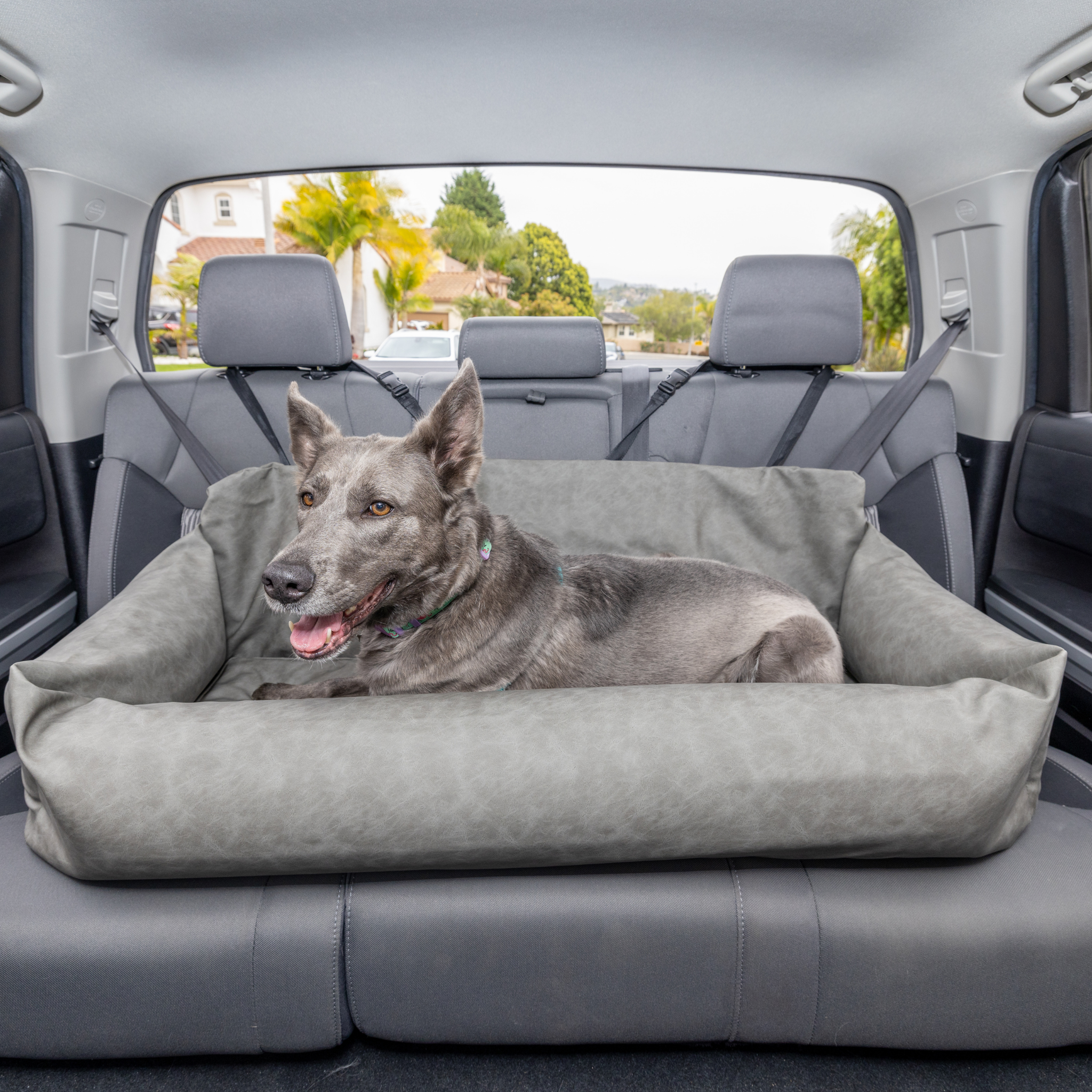 PupProtector Faux Leather Memory Foam Dog Car Bed - Slate Gray