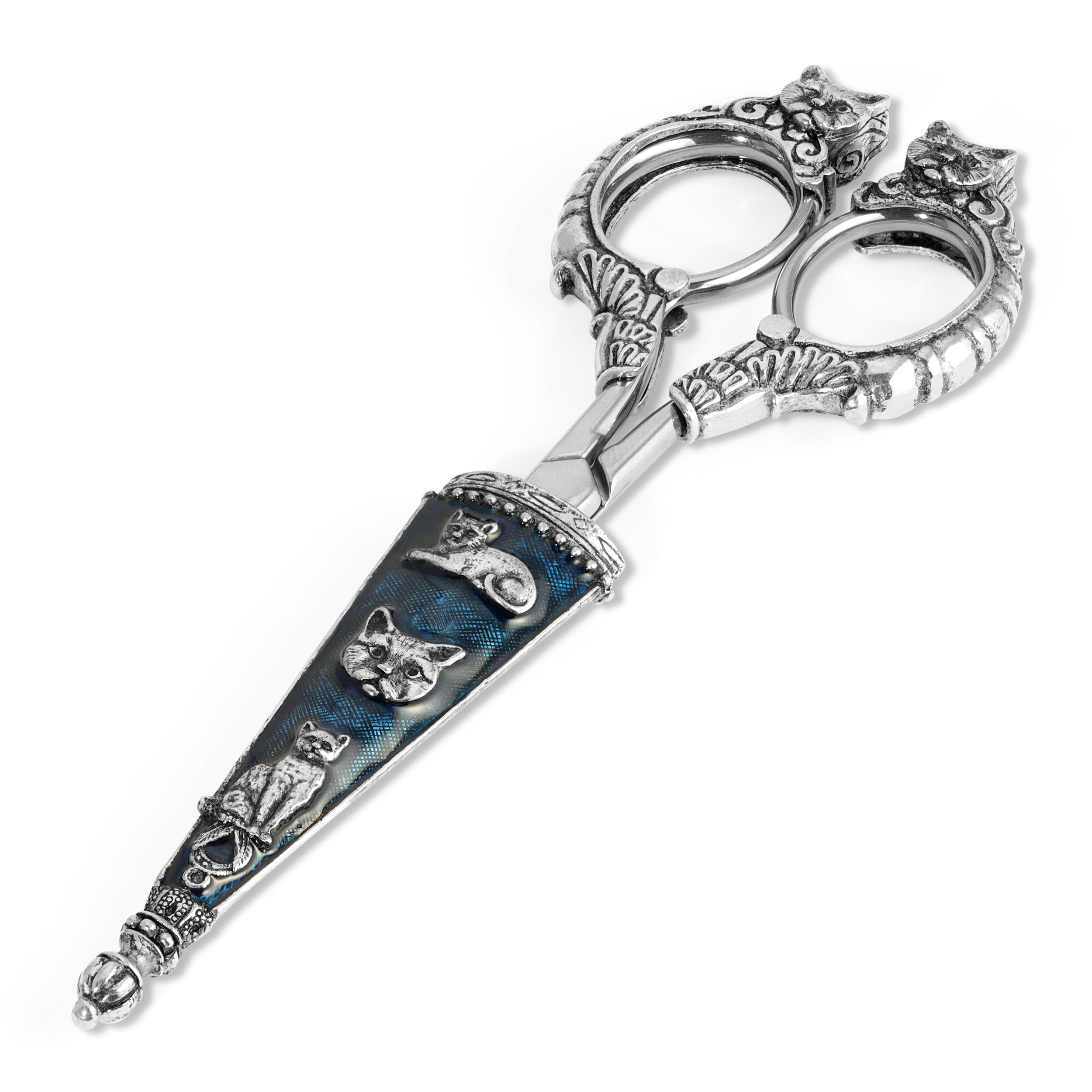 1928 Jewelry Antiqued Classic Blue Enamel Cat Scissors HT Animal Supply