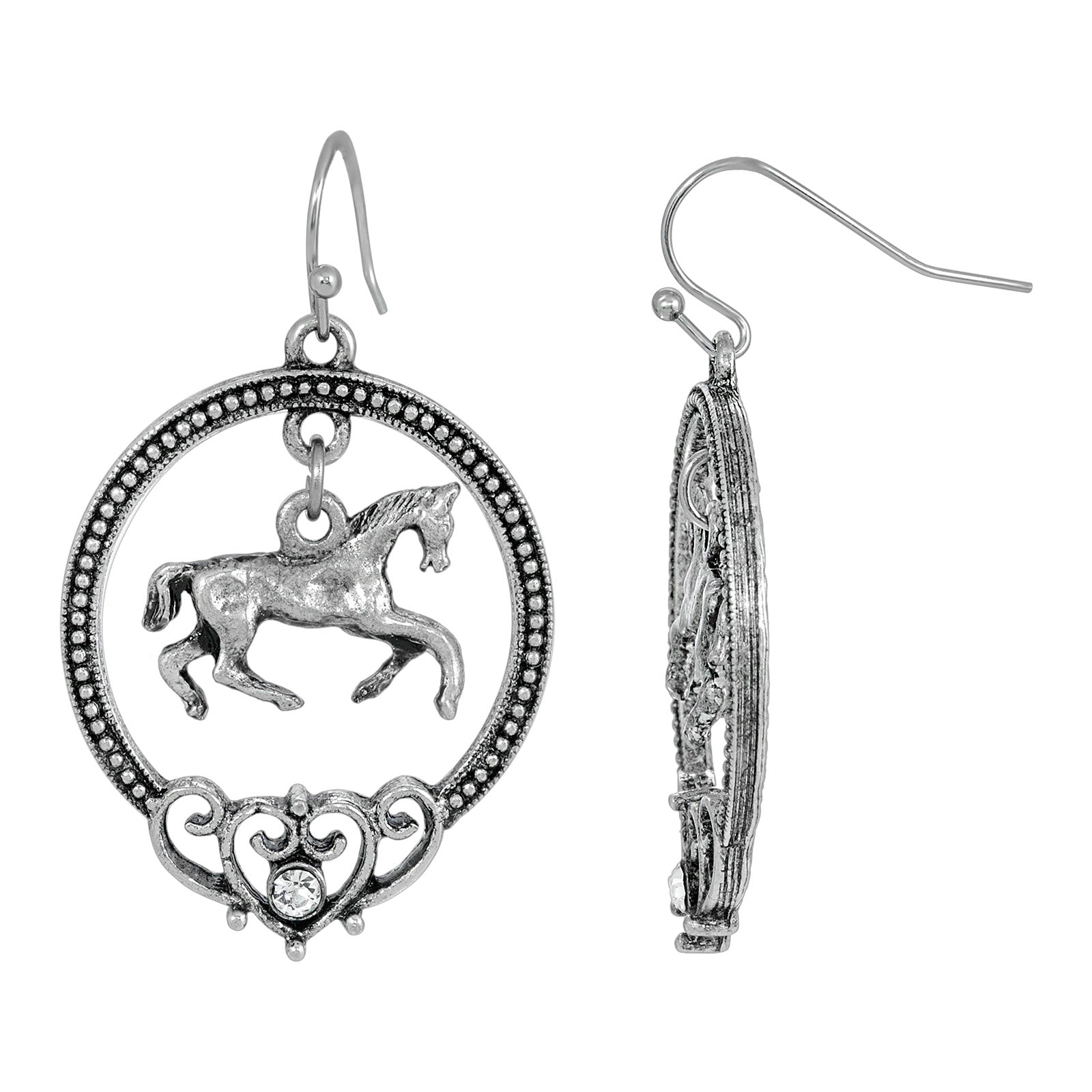 1928 Jewelry Antiqued Pewter Galloping Horse Drop Earrings HT Animal Supply