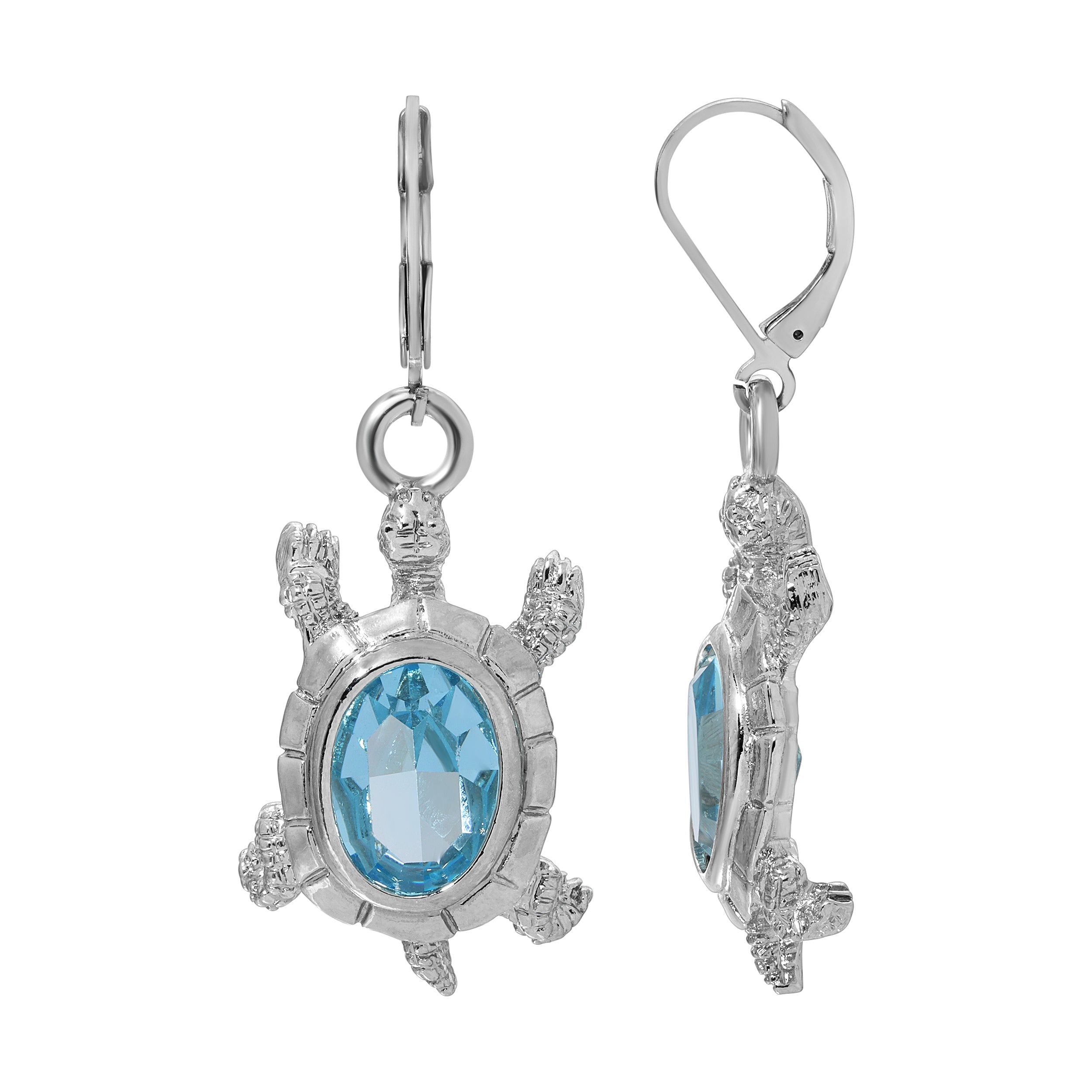 1928 Jewelry Aqua Marine Austrian Crystal Galápagos Tortoise Drop Earrings HT Animal Supply