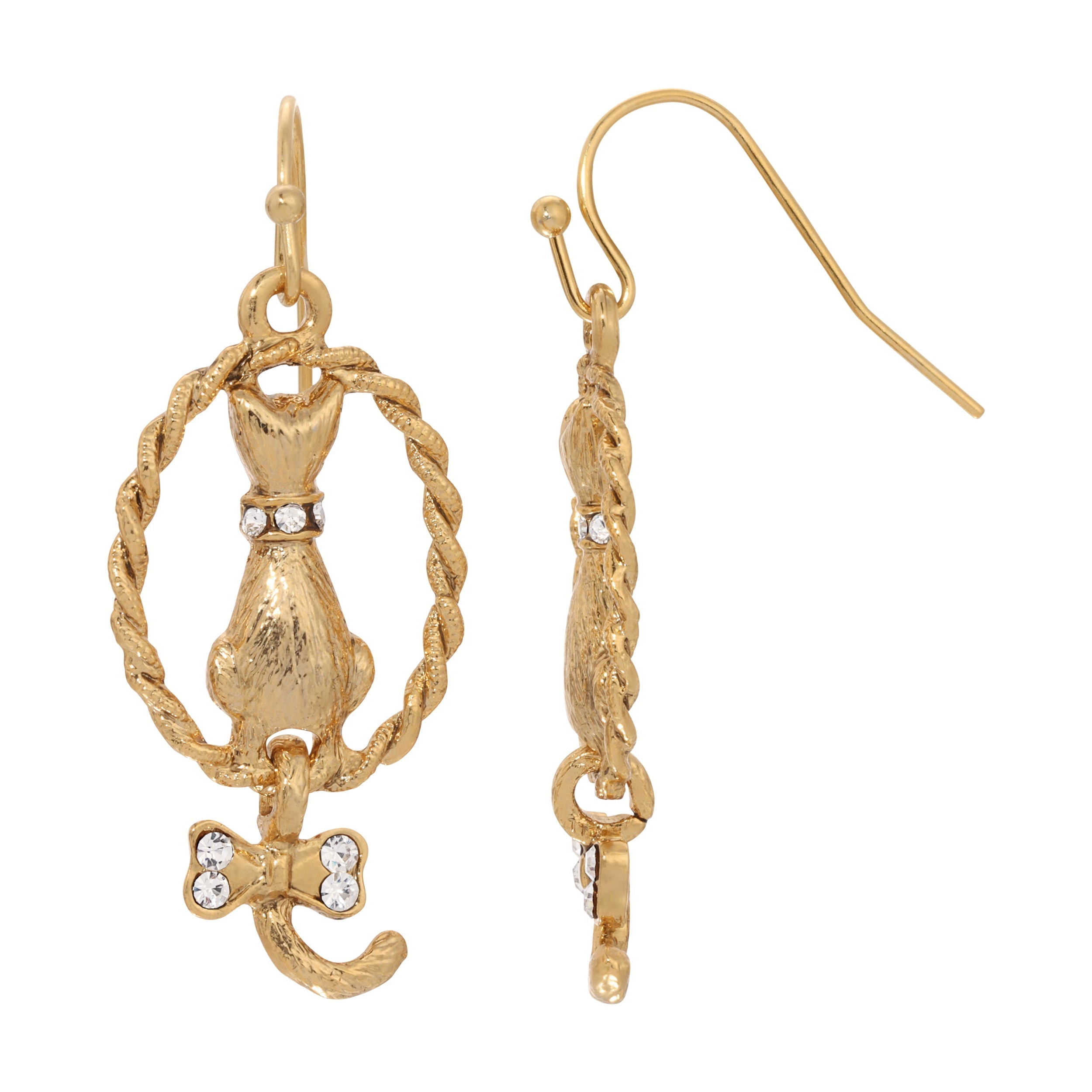 1928 Jewelry Backwards Cat Crystal Drop Earrings HT Animal Supply