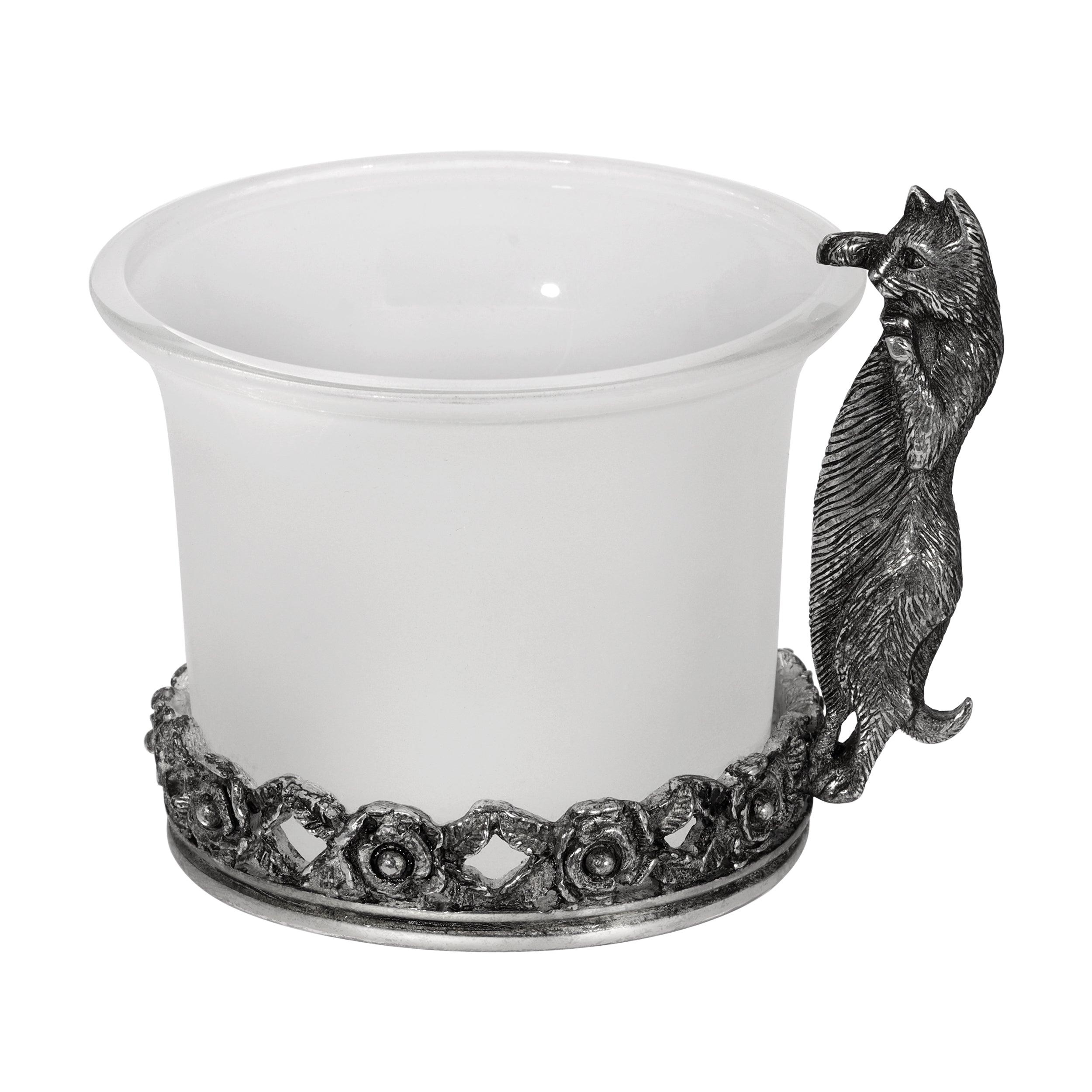 1928 Jewelry Curious Cat White Frosted Glass Candle Holder With Tea Light Led HT Animal Supply