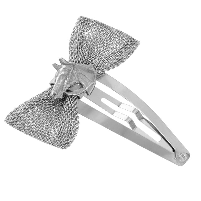 1928 Jewelry Mesh Bow Horse Head Snap Hair Clip