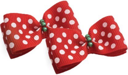 Red with White Polka Dot Hair Bows - 2 per card