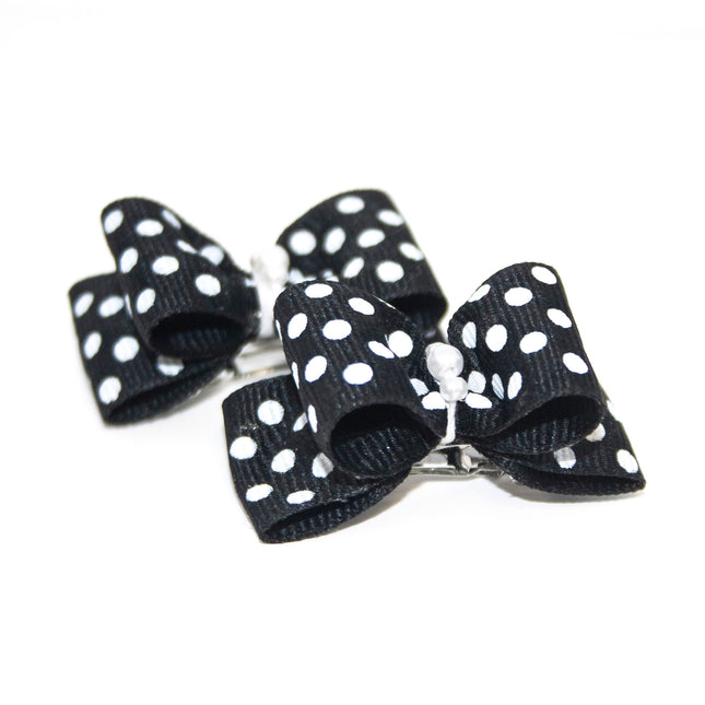 Black with White Polka Dot Hair Bows - 2 per card