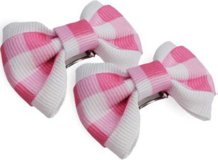 Pink Gingham Hair Bows - 2 per card