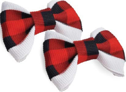 Red Buffalo Plaid Hair Bows - 2 per card