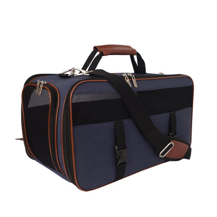 Organic Cotton Canvas Classic Pet Carrier - Navy/Saddle