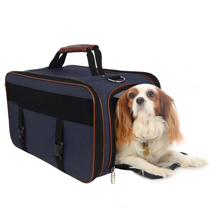 Organic Cotton Canvas Classic Pet Carrier - Navy/Saddle