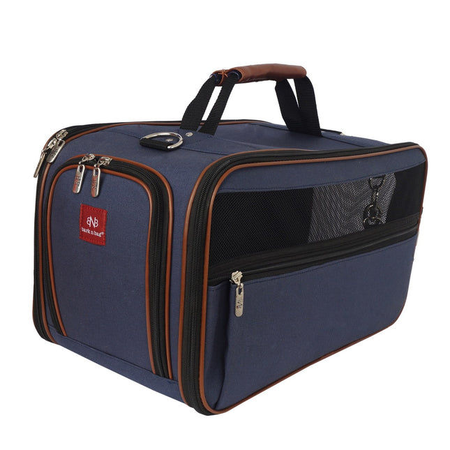 Organic Cotton Canvas Classic Pet Carrier - Navy/Saddle