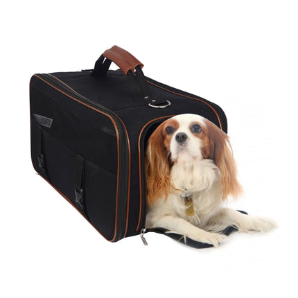 Organic Cotton Canvas Classic Pet Carrier - Black/Saddle