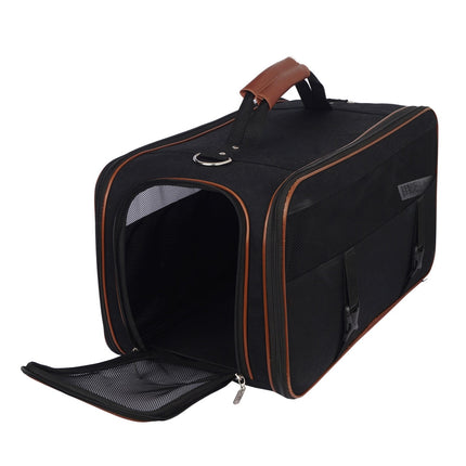 Organic Cotton Canvas Classic Pet Carrier - Black/Saddle