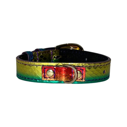 XS/S 7”-14” Yellow/Green/Red Custom Snake Collar/Custom Gold Italian Hardware