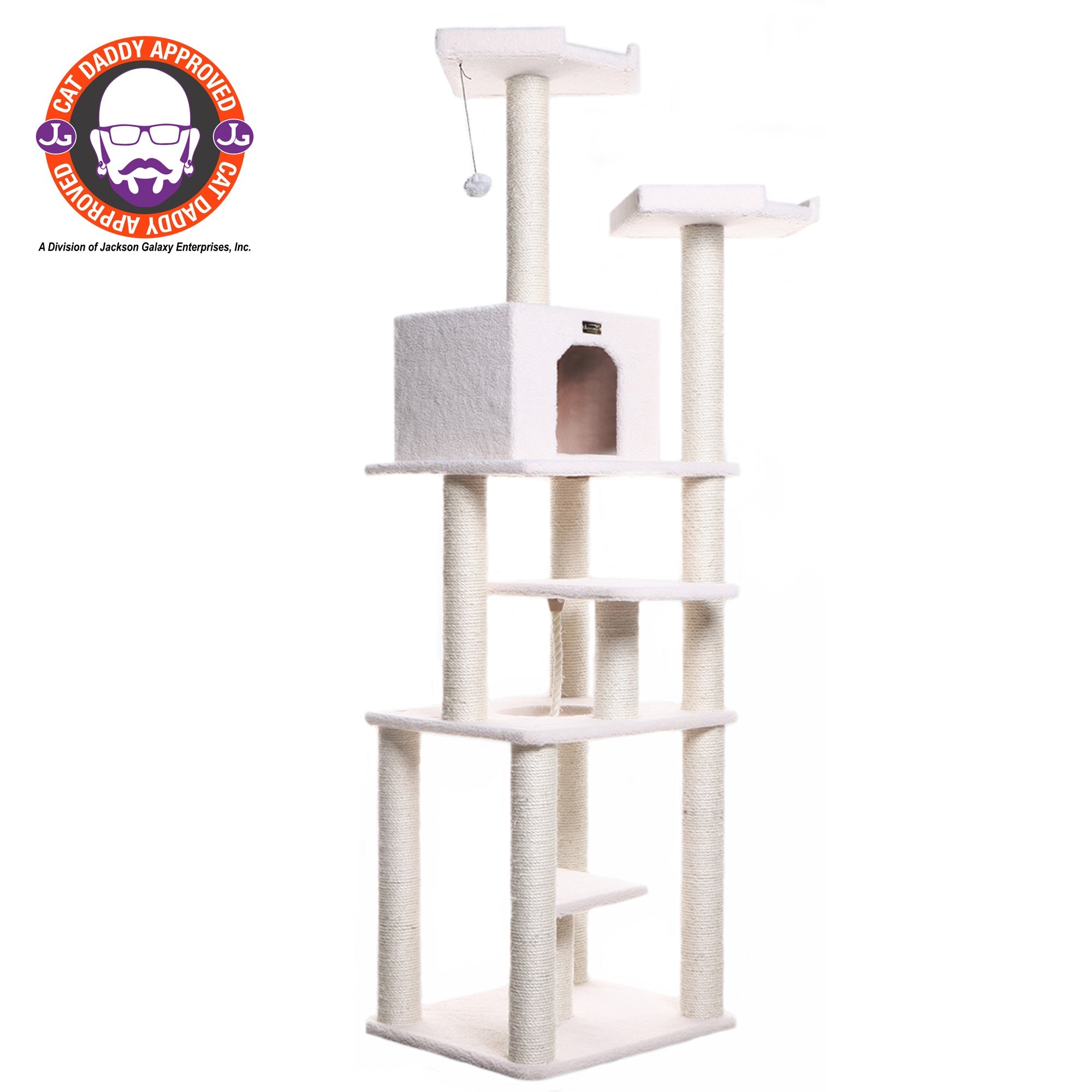 Armarkat B7801 Classic Cat Tree In Ivory, Jackson Galaxy Approved, Six Levels With Playhouse and Rope SwIng