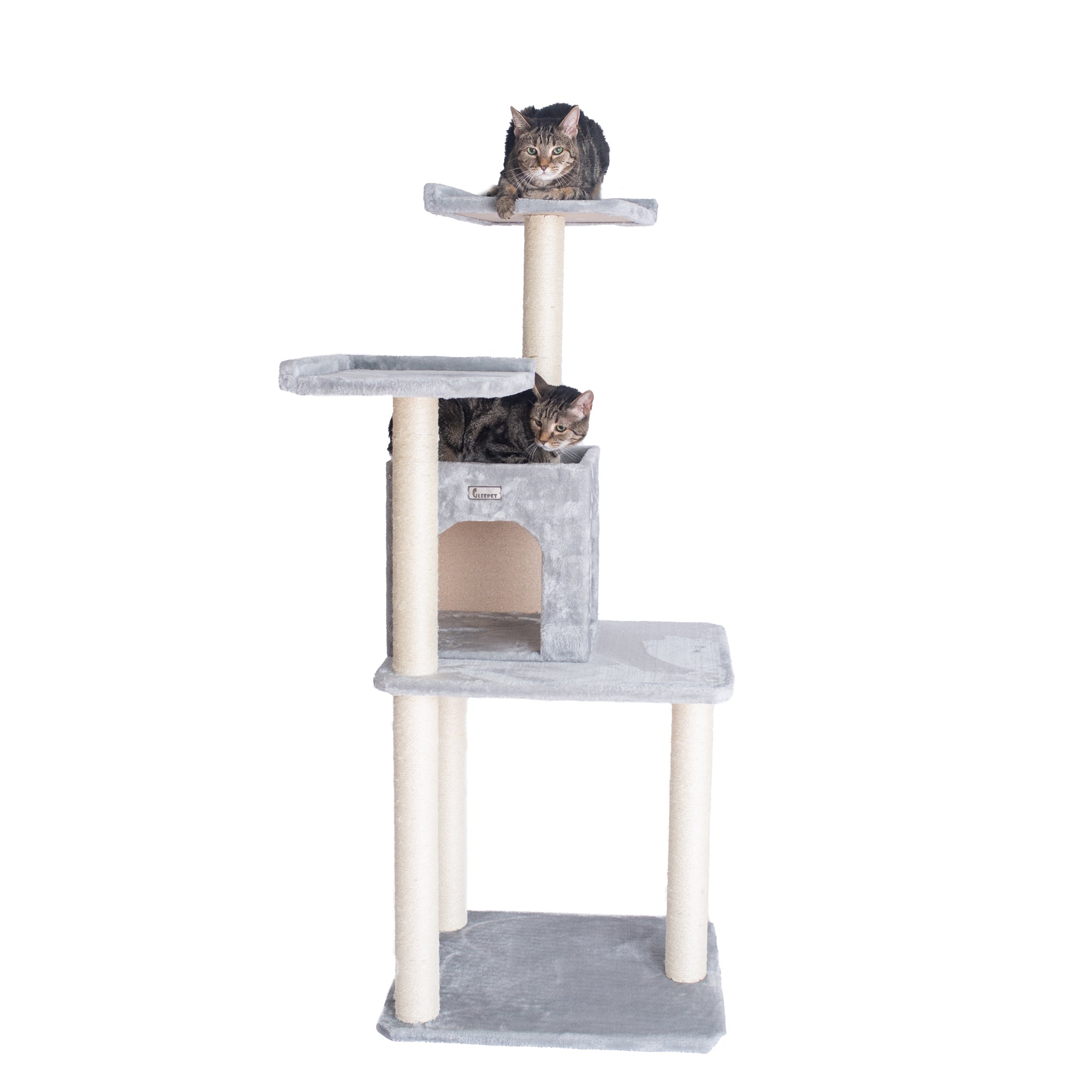 GleePet GP78571022 57-Inch Cat Tree In Silver Gray With Two-Door Condo Silver Gray