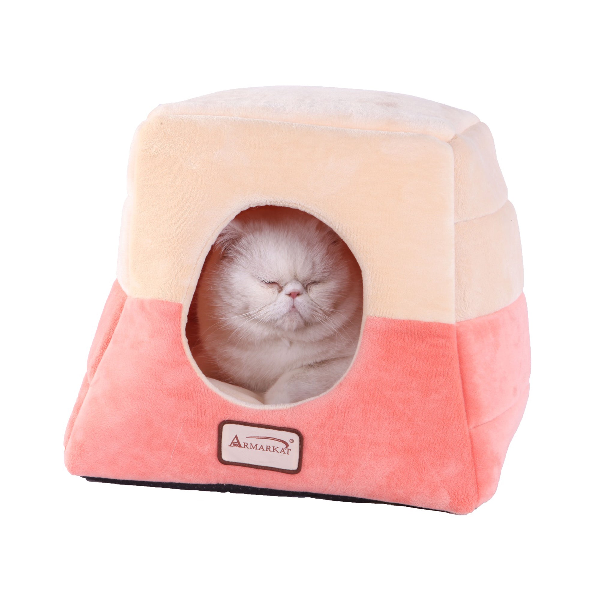 Armarkat 2-In-1 Cat Bed Cave Shape And Cuddle Pet Bed, Orange/Beige