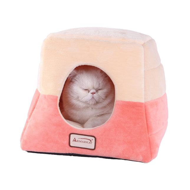 Armarkat 2-In-1 Cat Bed Cave Shape And Cuddle Pet Bed Orange/Beige