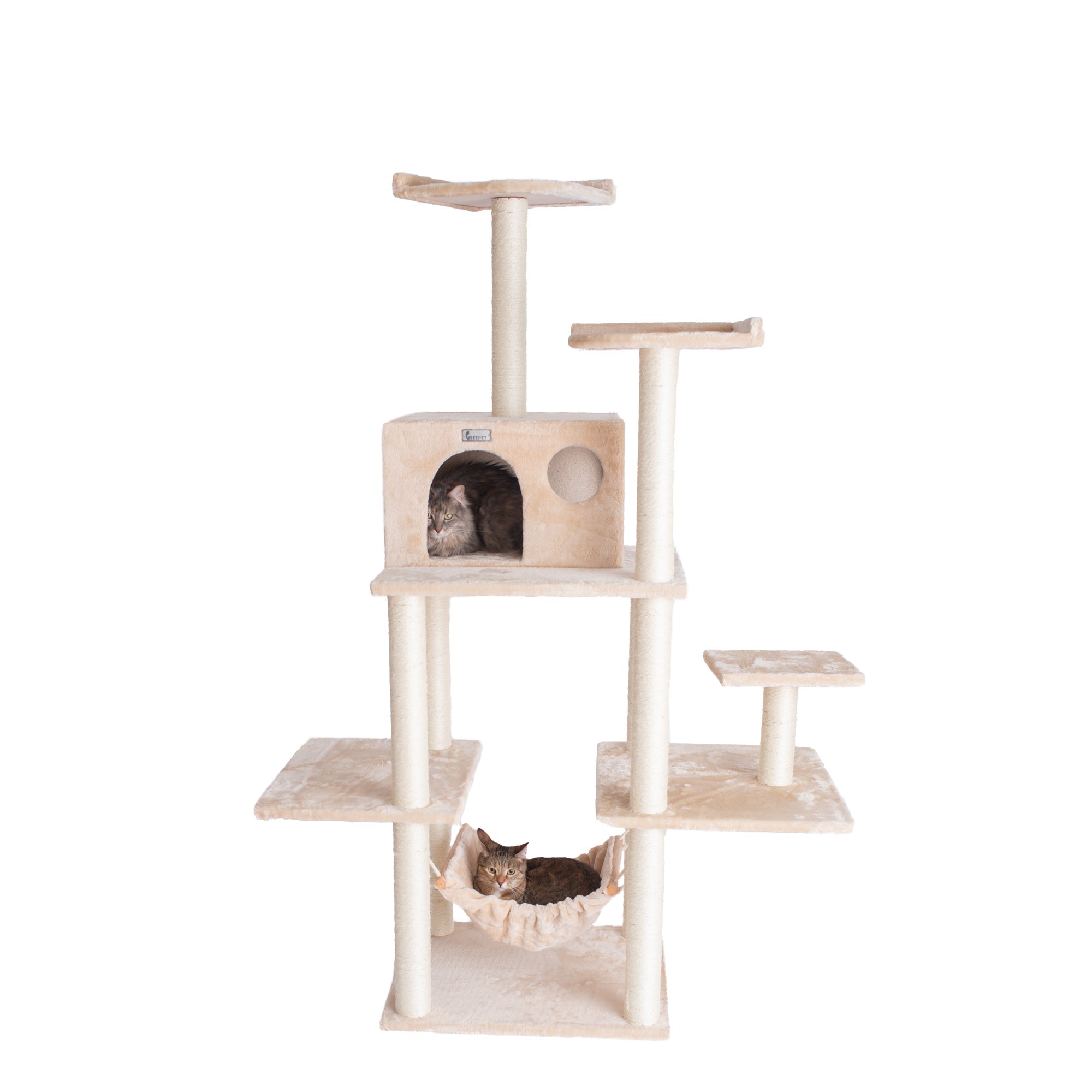 GleePet GP78680621 68-Inch Cat Tree In Beige With Five Levels, Hammock, Condo