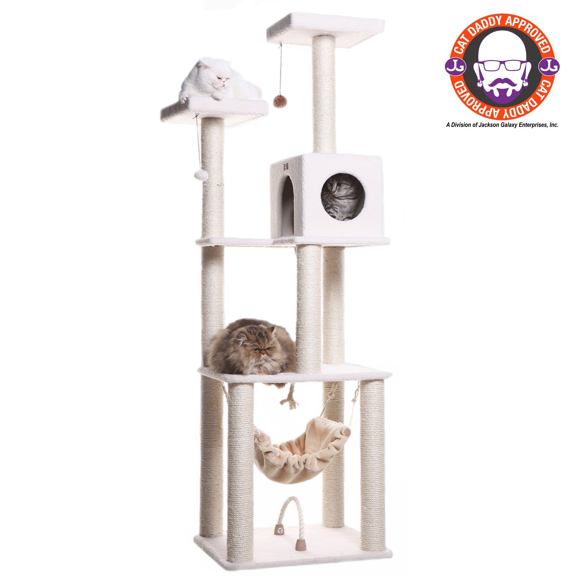 Armarkat B7301 Classic Cat Tree In Ivory, Jackson Galaxy Approved, Four Levels With Rope SwIng, Hammock, Condo, and Perch