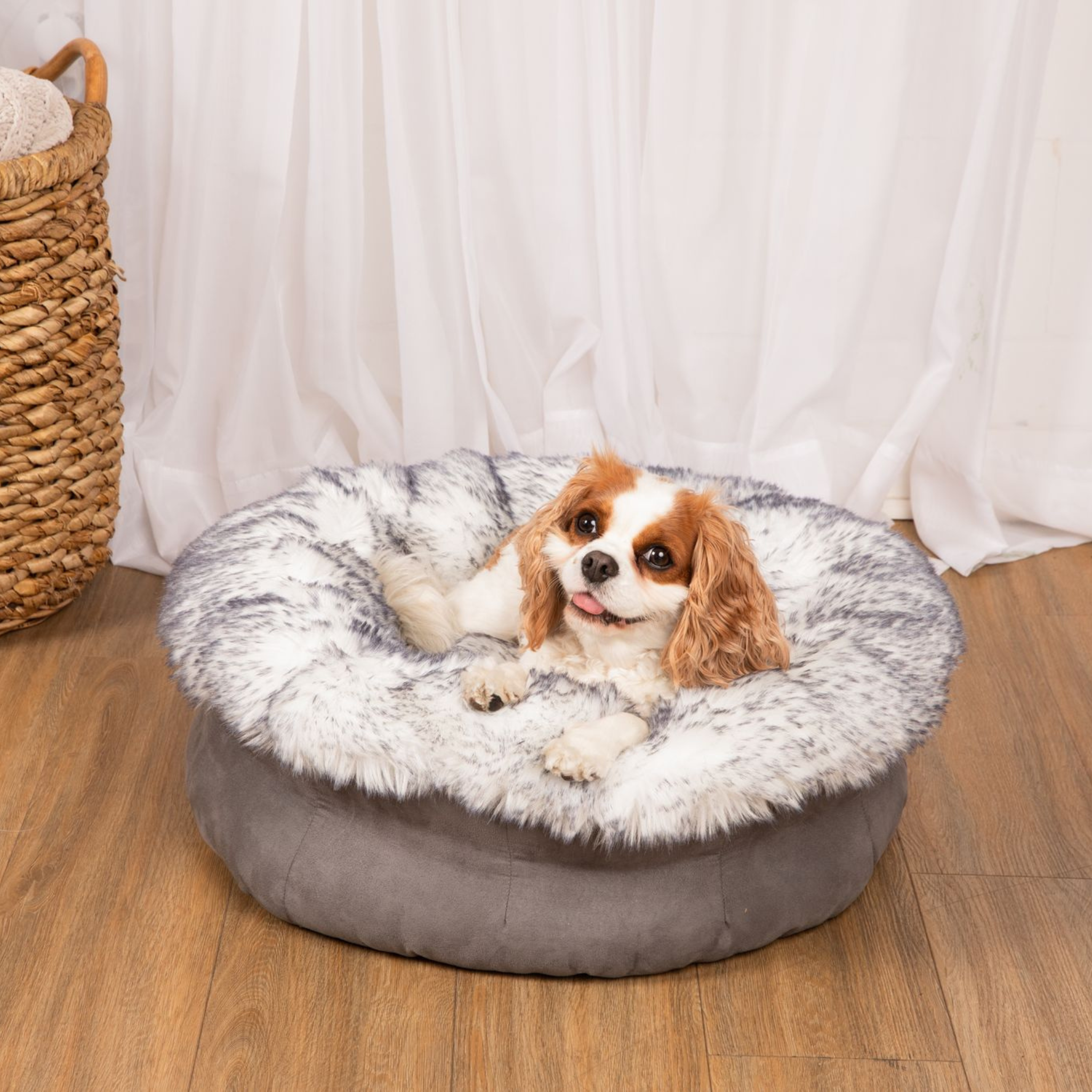 PupPouf Luxe Faux Fur Donut Dog Bed - Ultra Plush Arctic Fox